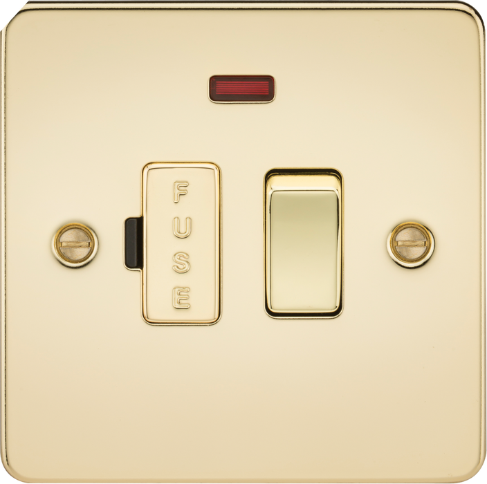 13A Switched Fused Spur Unit with Neon - Polished Brass