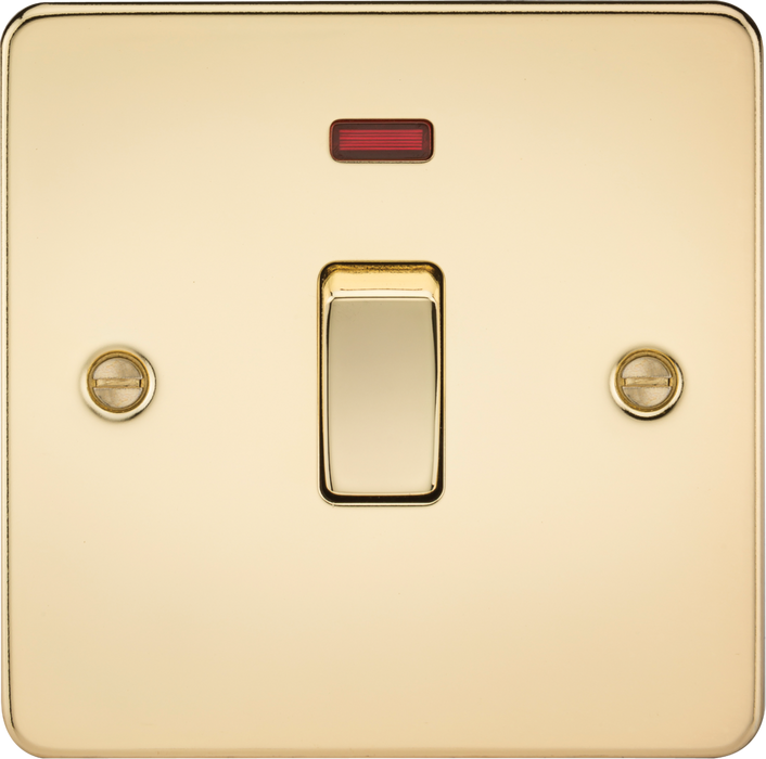 20A 1G DP Switch with Neon - Polished Brass