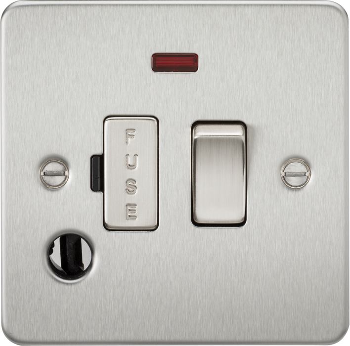 13A Switched Fused Spur Unit with Neon & Flex Outlet - Brushed Chrome