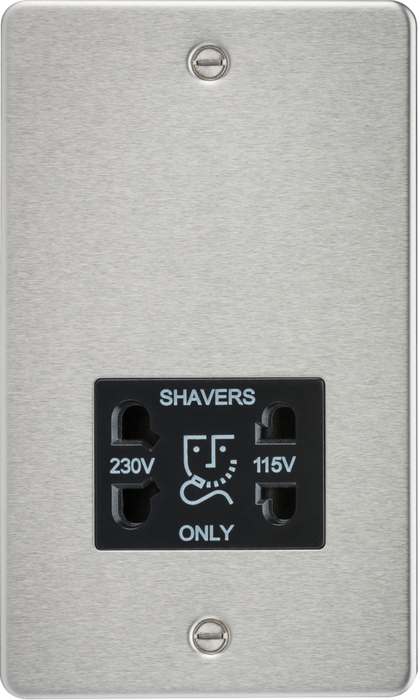 115/230V Dual Voltage Shaver Socket - Brushed Chrome with Black Insert