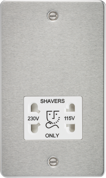 115/230V Dual Voltage Shaver Socket - Brushed Chrome with White Insert