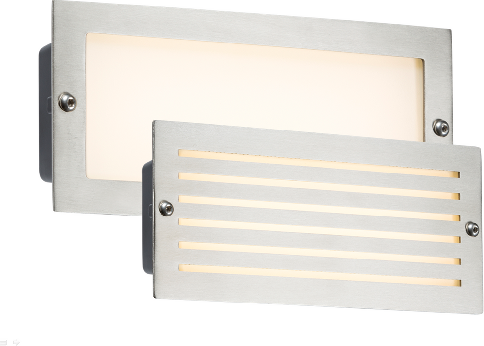 230V IP54 5W White LED Recessed Brick Light - Brushed Steel Fascia