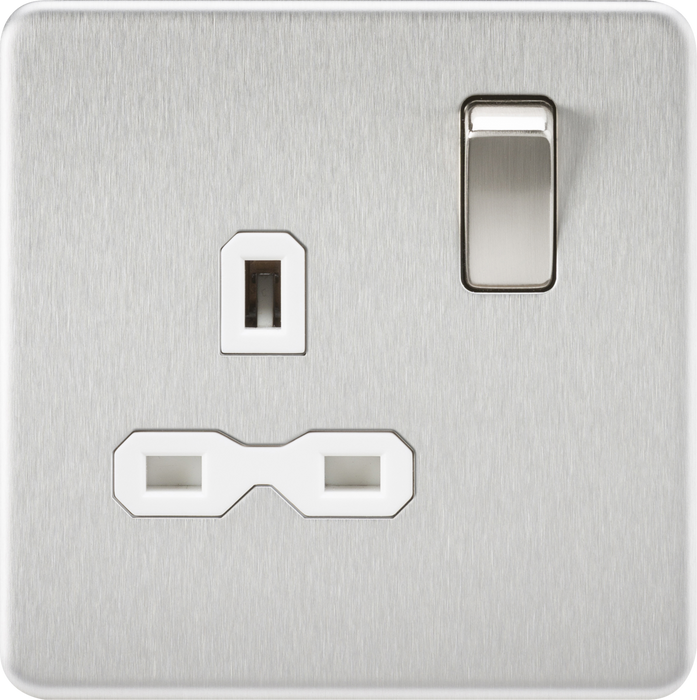 13A 1G DP Switched Socket - Brushed Chrome with White Insert