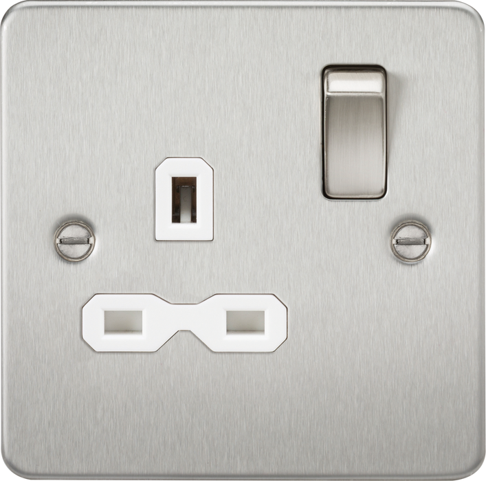 13A 1G DP Switched Socket - Brushed Chrome with White Insert