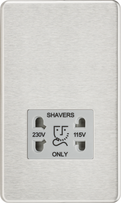 115/230V Dual Voltage Shaver Socket - Brushed Chrome with Grey Insert