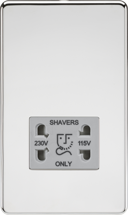 115/230V Dual Voltage Shaver Socket - Polished Chrome with Grey Insert