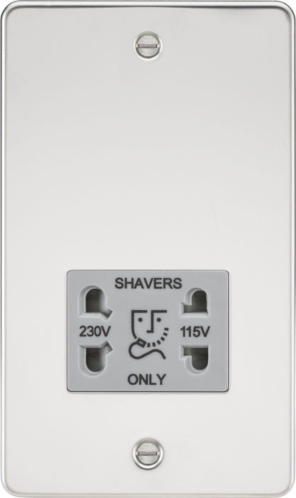 115/230V Dual Voltage Shaver Socket - Polished Chrome with Grey Insert