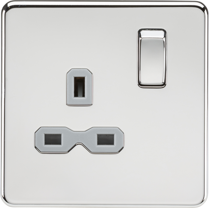 13A 1G DP Switched Socket - Polished Chrome with Grey Insert