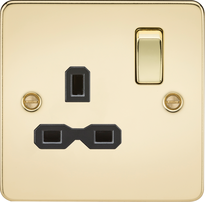 13A 1G DP Switched Socket - Polished Brass with Black Insert