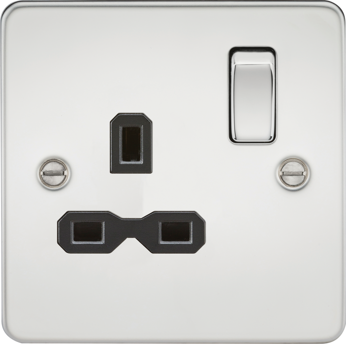 13A 1G DP Switched Socket - Polished Chrome with Black Insert