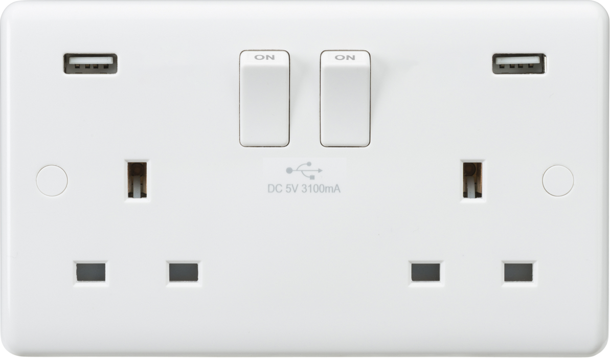 13A 2G SP Switched Socket with Dual USB A+A (5V DC 3.1A shared)