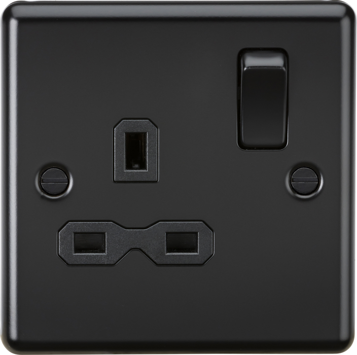 13A 1G DP Switched Socket - Matt Black with Black Insert