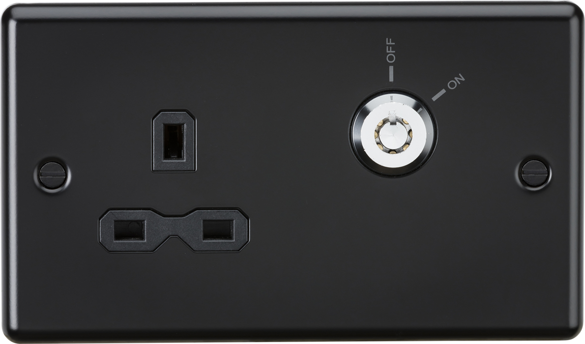 13A DP Key Lockable Socket (2G Plate) - Matt Black with Black Insert