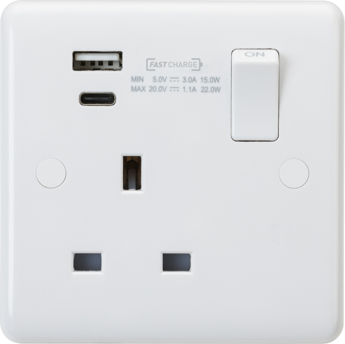 13A 1G DP Switched Socket with Dual USB A+C (20V DC 1.1A) Max. 22W