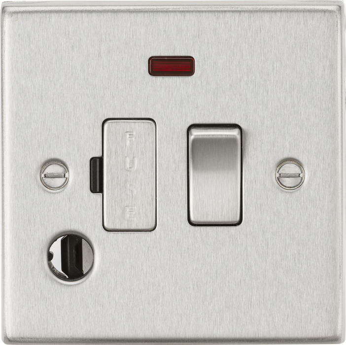 13A Switched Fused Spur Unit with Neon & Flex Outlet - Brushed Chrome