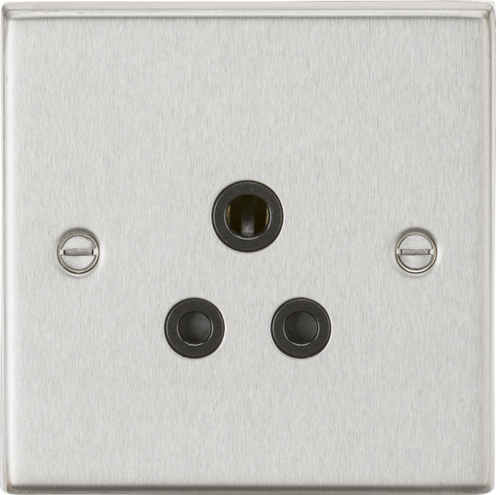 5A Unswitched Socket - Brushed Chrome with Black Insert