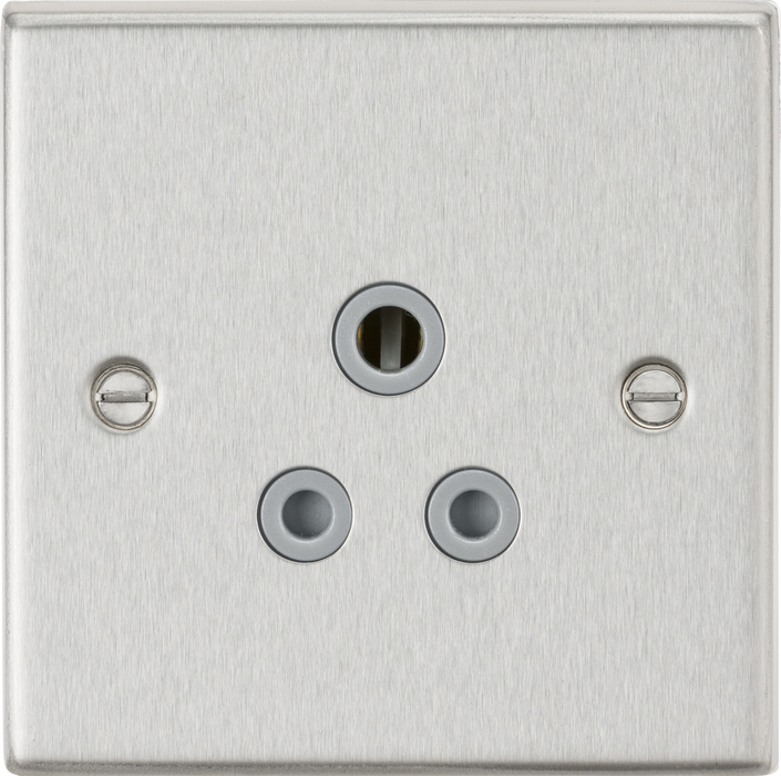 5A Unswitched Socket - Brushed Chrome with Grey Insert