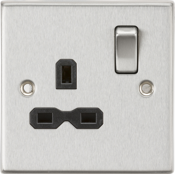 13A 1G DP Switched Socket - Brushed Chrome with Black Insert