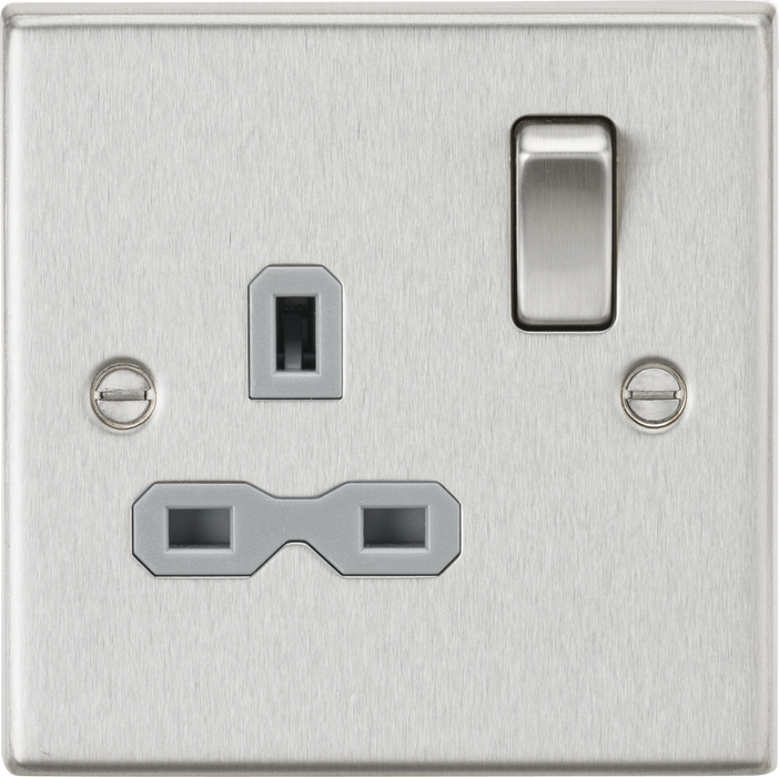 13A 1G DP Switched Socket - Brushed Chrome with Grey Insert