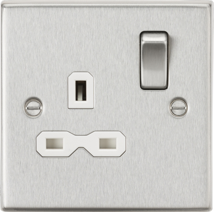 13A 1G DP Switched Socket - Brushed Chrome with White Insert