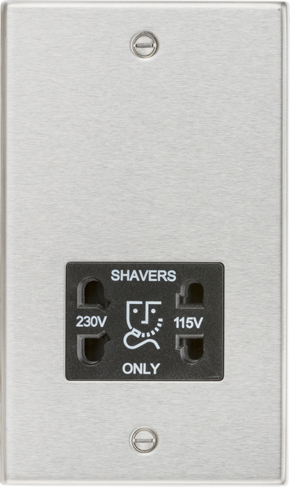 115/230V Dual Voltage Shaver Socket - Brushed Chrome with Black Insert