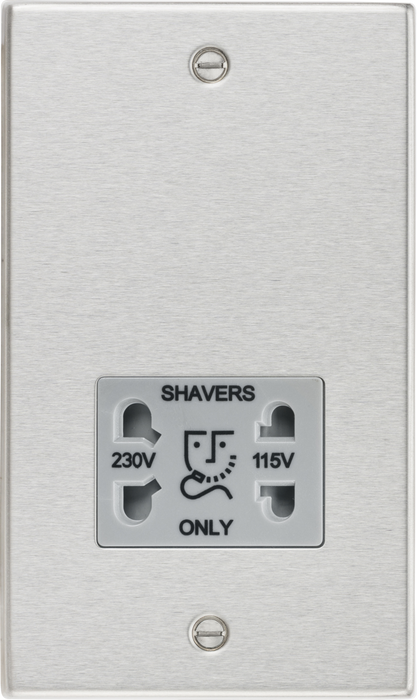 115/230V Dual Voltage Shaver Socket - Brushed Chrome with Grey Insert