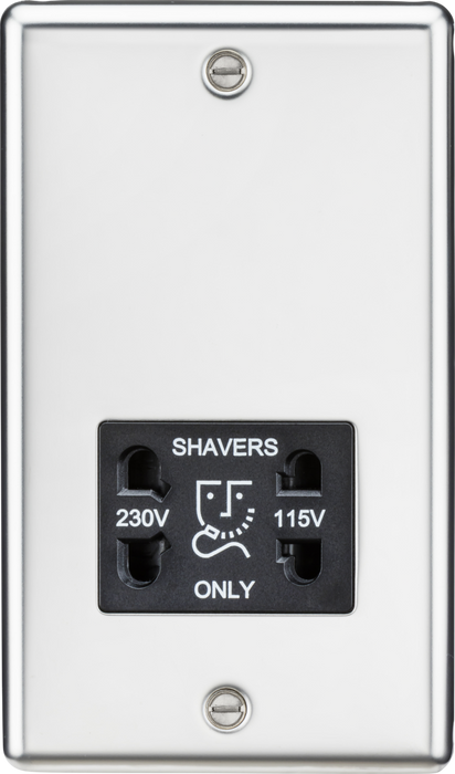 115/230V Dual Voltage Shaver Socket - Polished Chrome with Black Insert