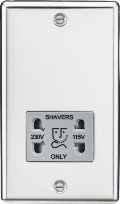 115/230V Dual Voltage Shaver Socket - Polished Chrome with Grey Insert