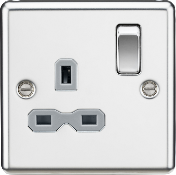 13A 1G DP Switched Socket - Polished Chrome with Grey Insert