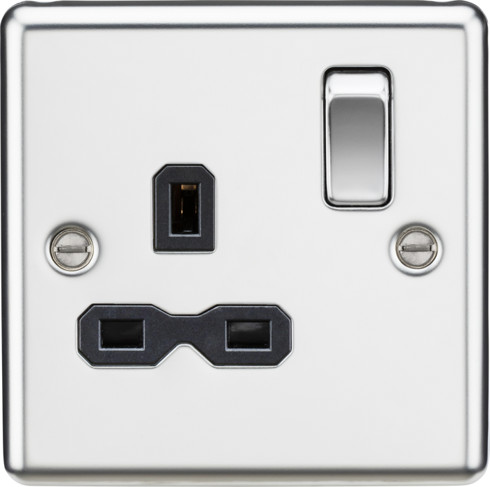 13A 1G DP Switched Socket - Polished Chrome with Black Insert