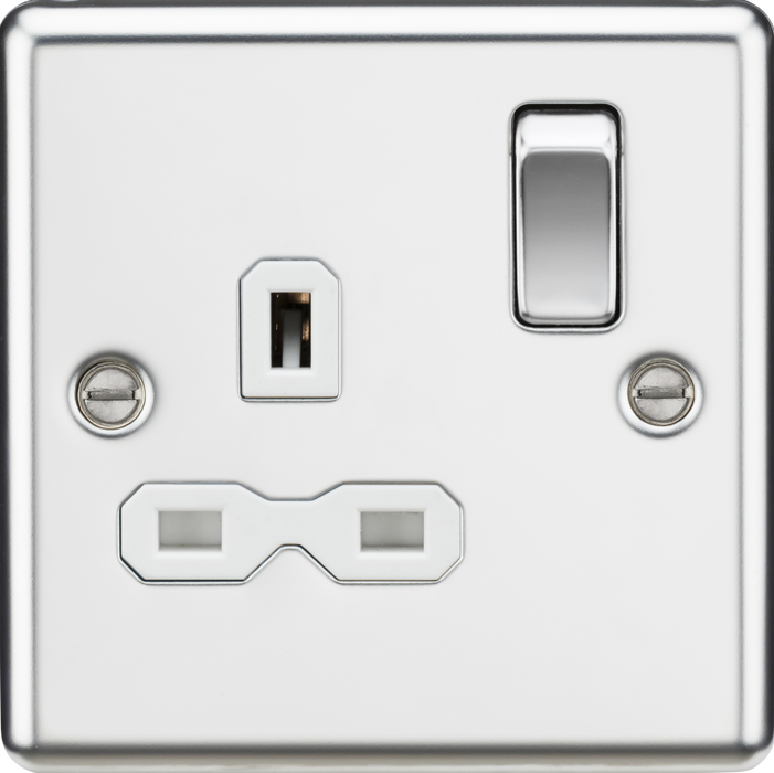 13A 1G DP Switched Socket - Polished Chrome with White Insert