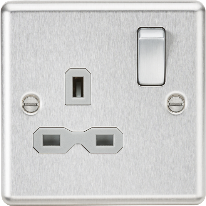 13A 1G DP Switched Socket - Brushed Chrome with Grey Insert