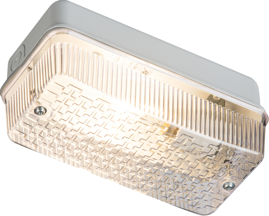 230V IP65 100W (BC) B22 Bulkhead with Clear Prismatic Diffuser and Aluminium Base