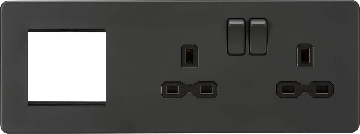 13A 2G DP Socket + 2G Modular Combination Plate - Anthracite with black Insert