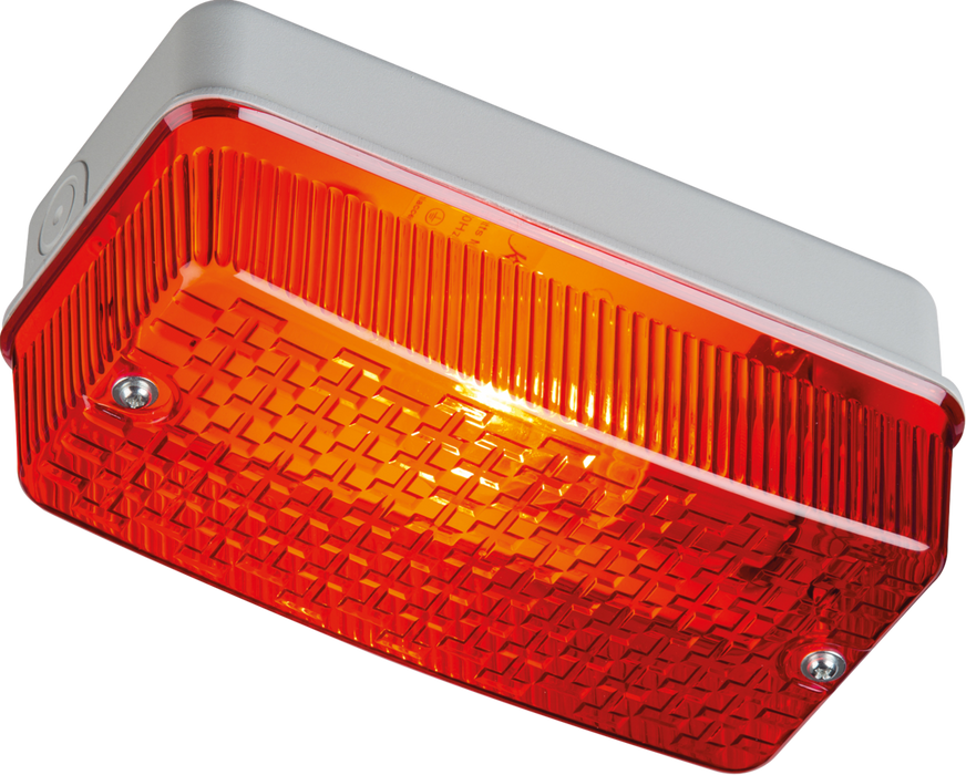 230V IP65 100W max E27 Bulkhead with Red Prismatic Diffuser and Aluminium Base