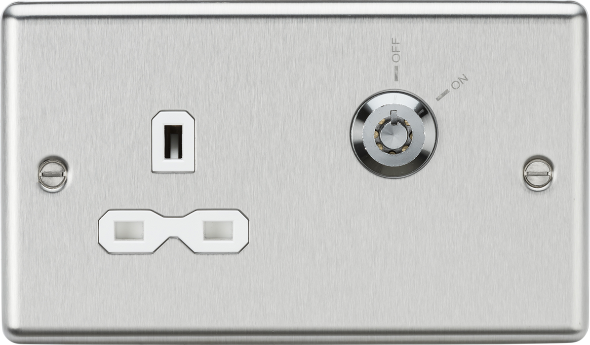 13A DP Key Lockable Socket (2G Plate) - Brushed Chrome with White Insert