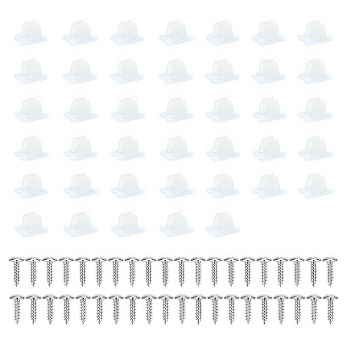 Image showing the 40 clips and 40 screws included in the box for the Nimbus Flex LED Rope Lights 10m.