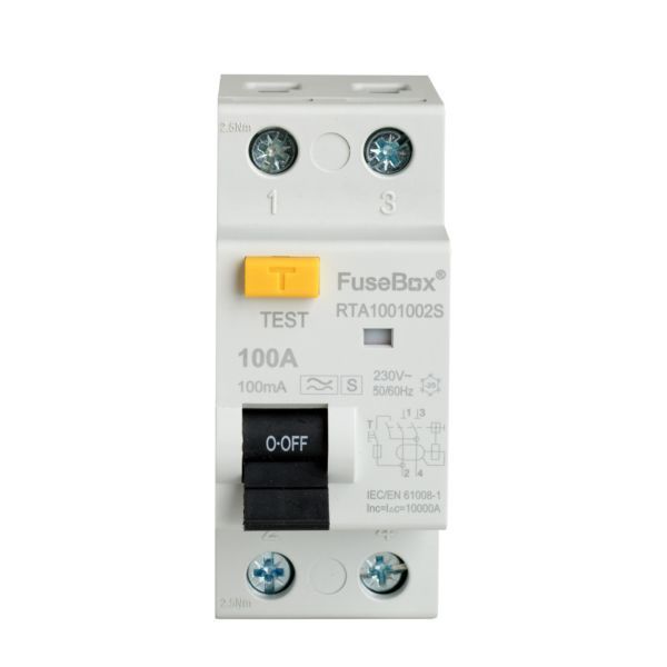 FuseBox 100A 100mA 2 Pole RCD (Type A + Type S)