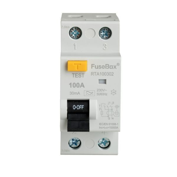 FuseBox 100A 30mA 2 Pole RCD (Type A)