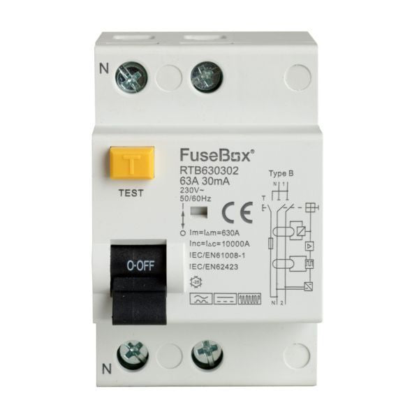 FuseBox 63A 30mA 2 Pole RCD (Type B)