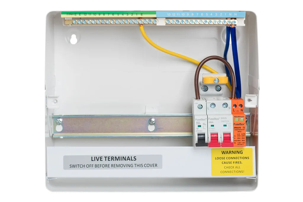 FuseBox 10 Way Consumer Unit w/ 100A Main Switch & T2 SPD