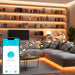 Image of smartphone app controlling CCT Adjustable LED Rope Light with Music Sync Mode feature to sync the TV audio illuminating in Warm White CCT colours along the edges and trims of a living room wall and around the TV giving the room a gradient glow.