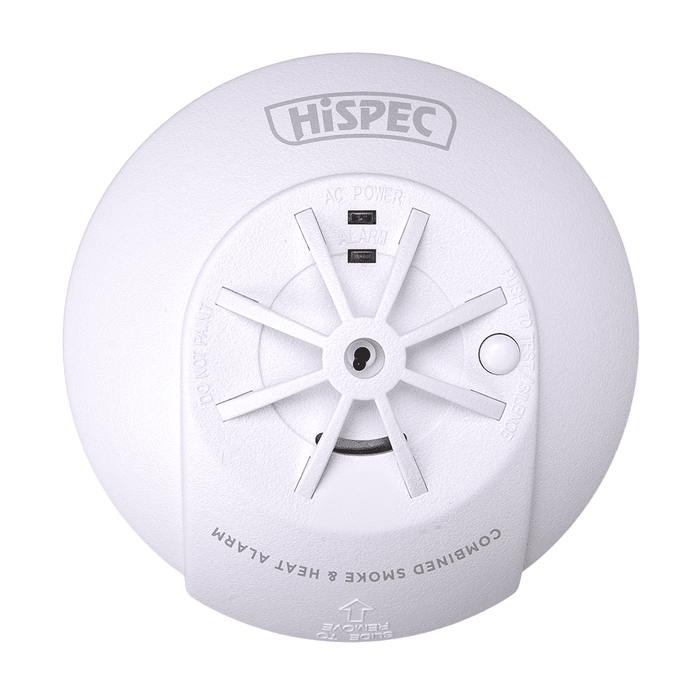 Hispec COMBO Fast Fix Mains Smoke & Heat Detector with 10yr Rechargeable Lithium Battery Backup