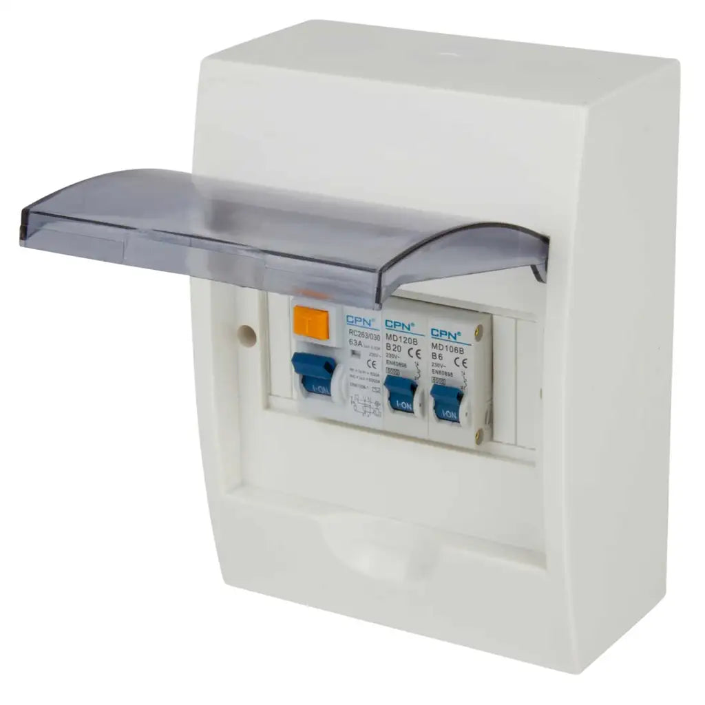 6 Way 63A 30mA Type A RCD Insulated Consumer Unit w/ 6A & 20A Type B M ...
