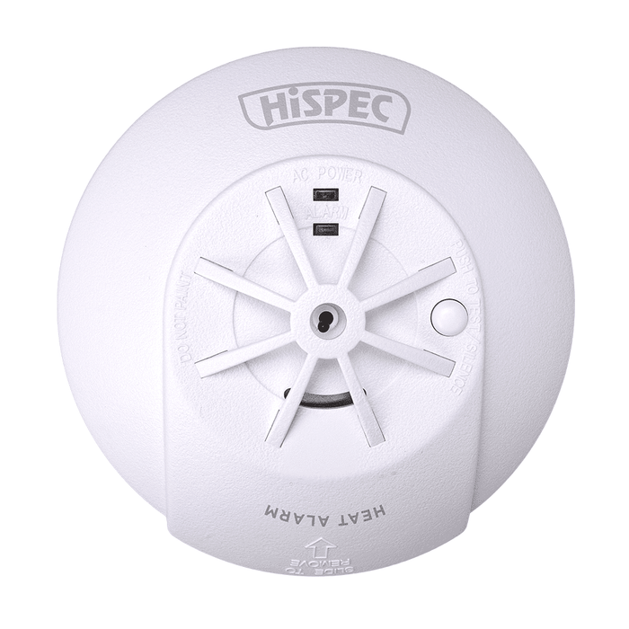 Hispec Interconnectable Fast Fix Mains Heat Detector with 10yr Rechargeable Lithium Battery Backup