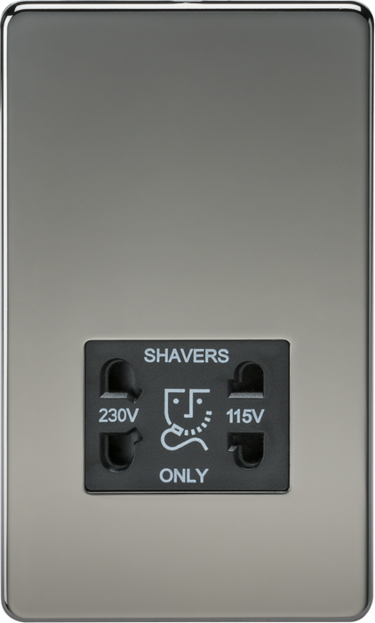 115V/230V Dual Voltage Shaver Socket - Black Nickel with Black Insert