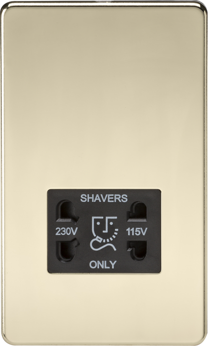 115V/230V Dual Voltage Shaver Socket - Polished Brass with Black Insert