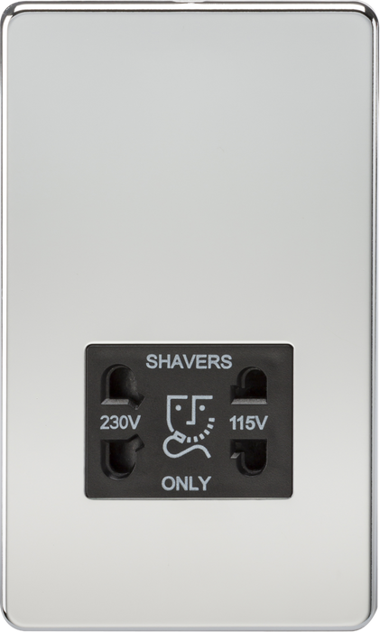 115V/230V Dual Voltage Shaver Socket - Polished Chrome with Black Insert