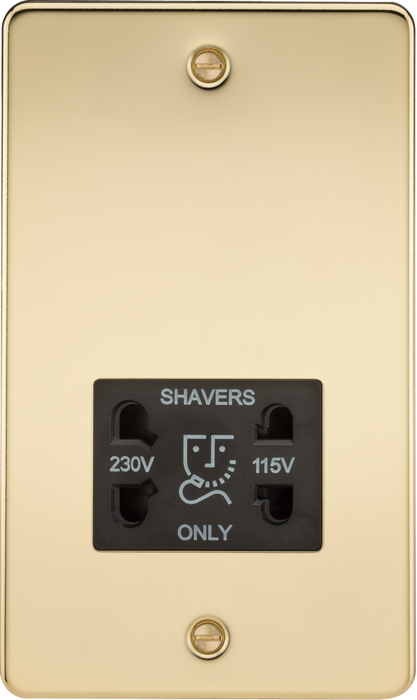 115/230V Dual Voltage Shaver Socket - Polished Brass with Black Insert