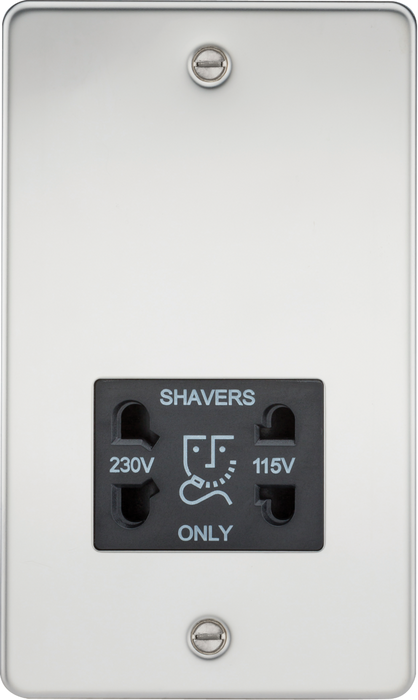 115/230V Dual Voltage Shaver Socket - Polished Chrome with Black Insert